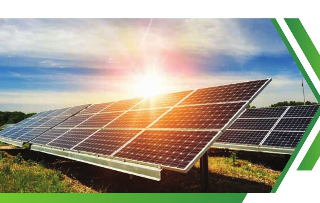 Off-grid ground-mounted solar panel array in an open field